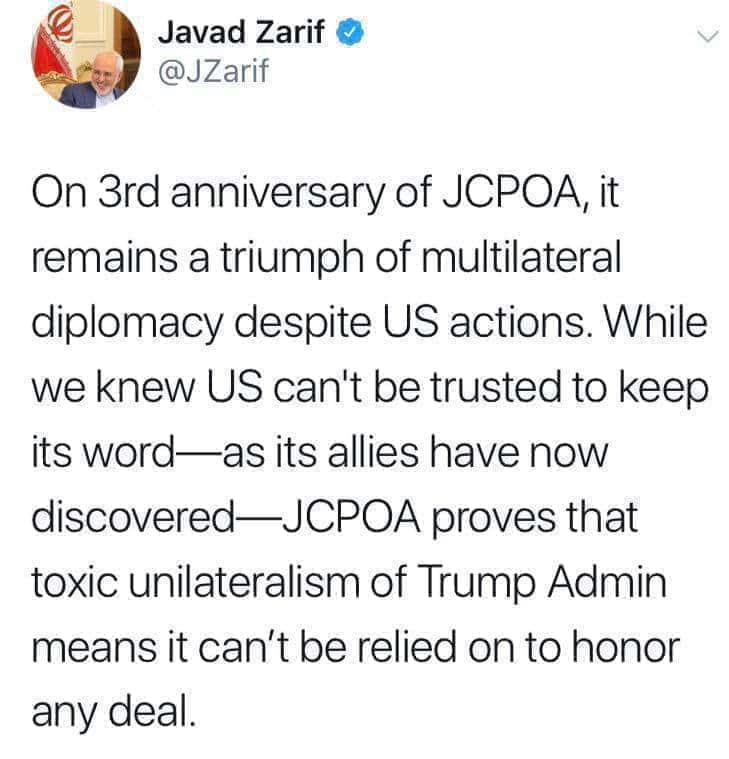 توئیت دکتر ظریف در سومین سالگرد برجام